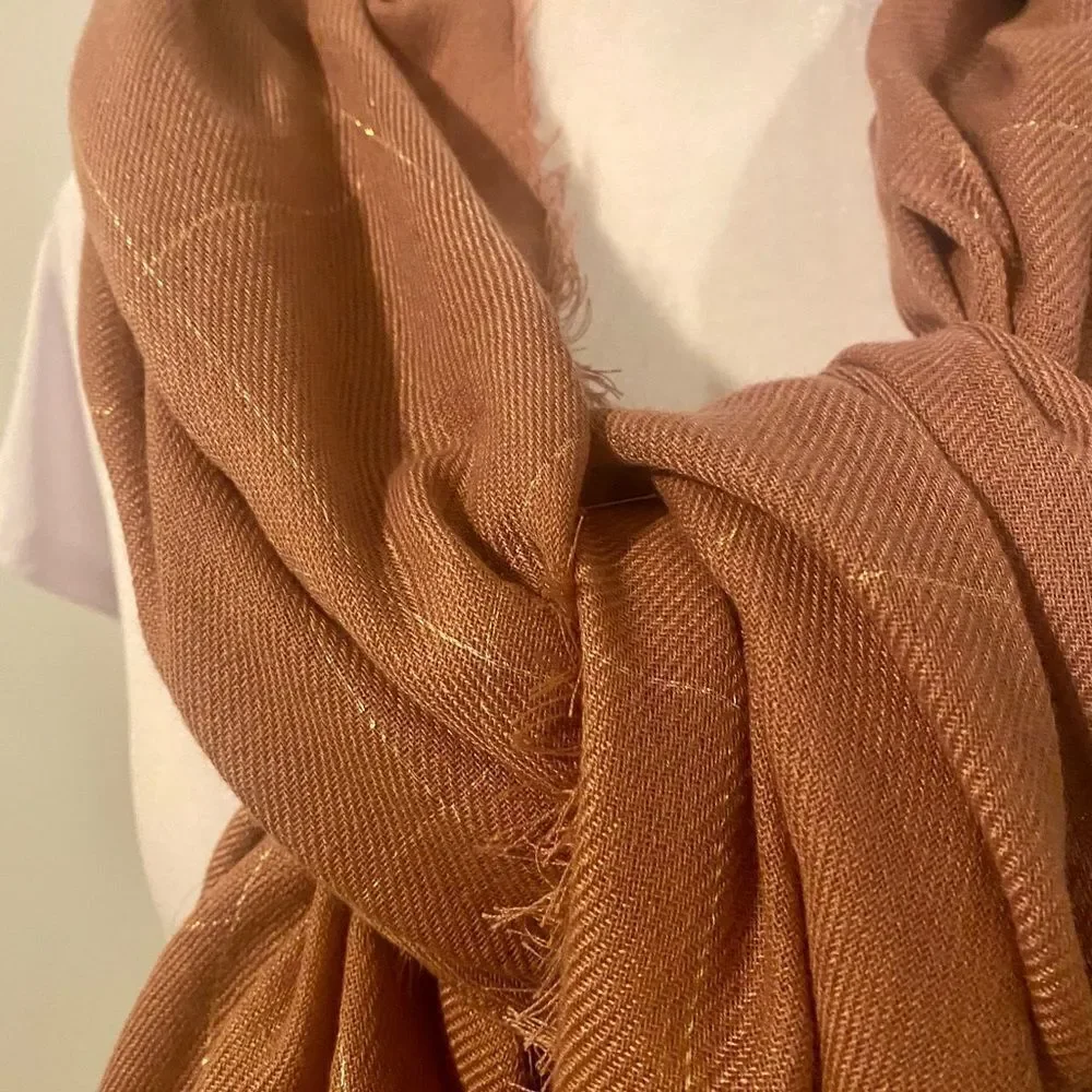 Blush scarf with gold accents woven throughout - Picture 2 of 5